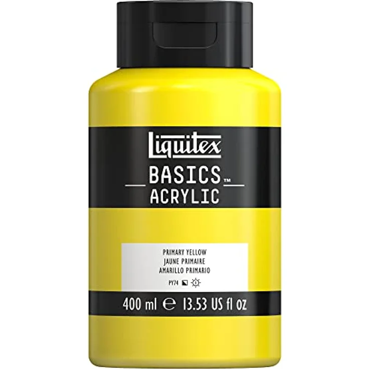 Liquitex Basics 8870339 Acrylfarbe, monopigmentiert, lichtecht, mittlere Viskosität, Archivqualität, seidenglänzender Finish, 400ml Flasche - Primärgelb – Bild 1