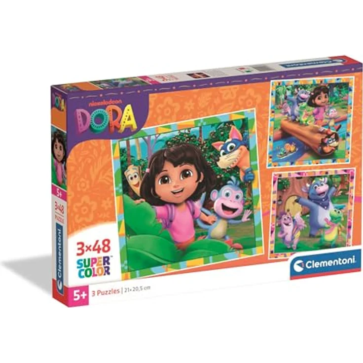 Clementoni 25078 Dora The Explorer Puzzle, 3x48 Teile Lernspiel für Kinder ab 5 Jahren, farbenfroher Druck – Bild 1