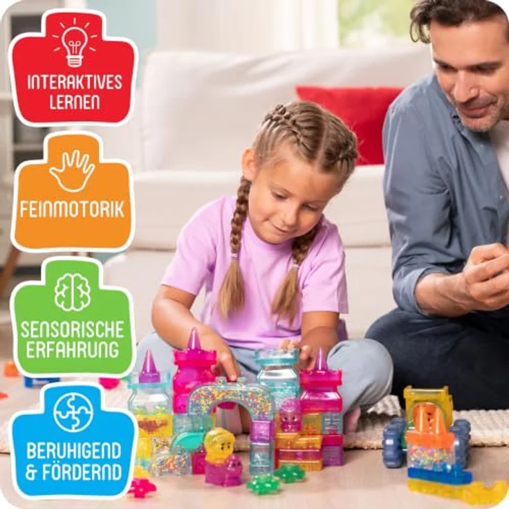 Goliath – Jelly BLOX – Princess Castle Set mit 45 bunten Bausteinen, 2 Prinzessinnen, 1 Ritter und 1 Pferd für kreatives Rollenspiel, sicher und weich für Kinder ab 2 Jahren – Bild 4