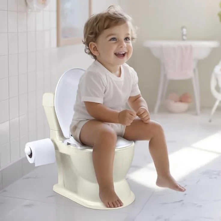 Dolu 2 in 1 Lerntoilette, beige Töpfchen mit integrierter Warnung vor Knopfzellen – Bild 2