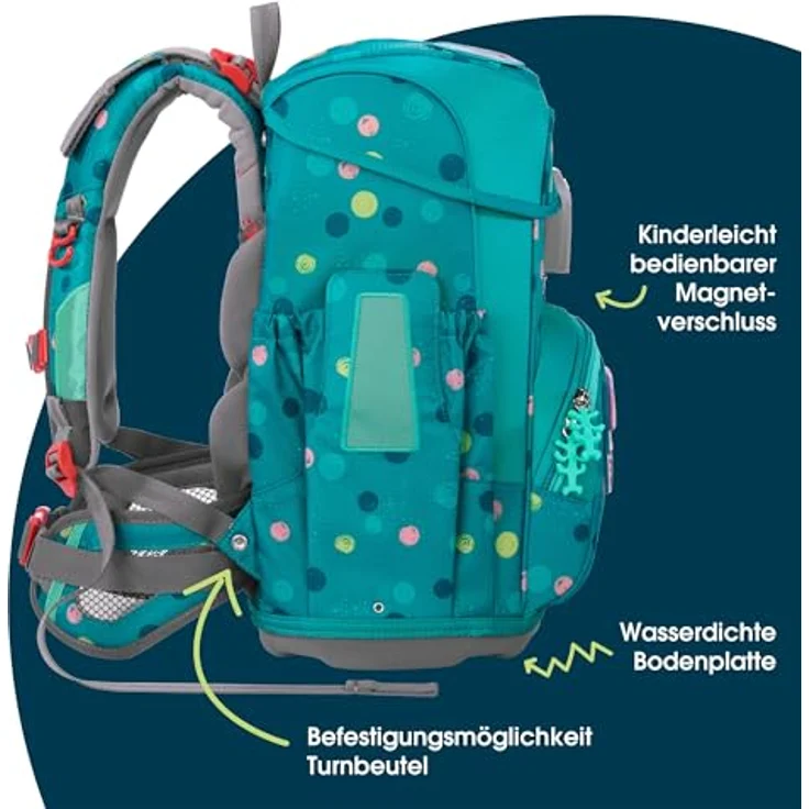 Step by Step Schulranzen-Set Cloud „Turtle Josie“, 5-teilig, ergonomischer Tornister mit Reflektoren, höhenverstellbar, türkis, für Mädchen ab der 1. Klasse, 19L – Bild 3