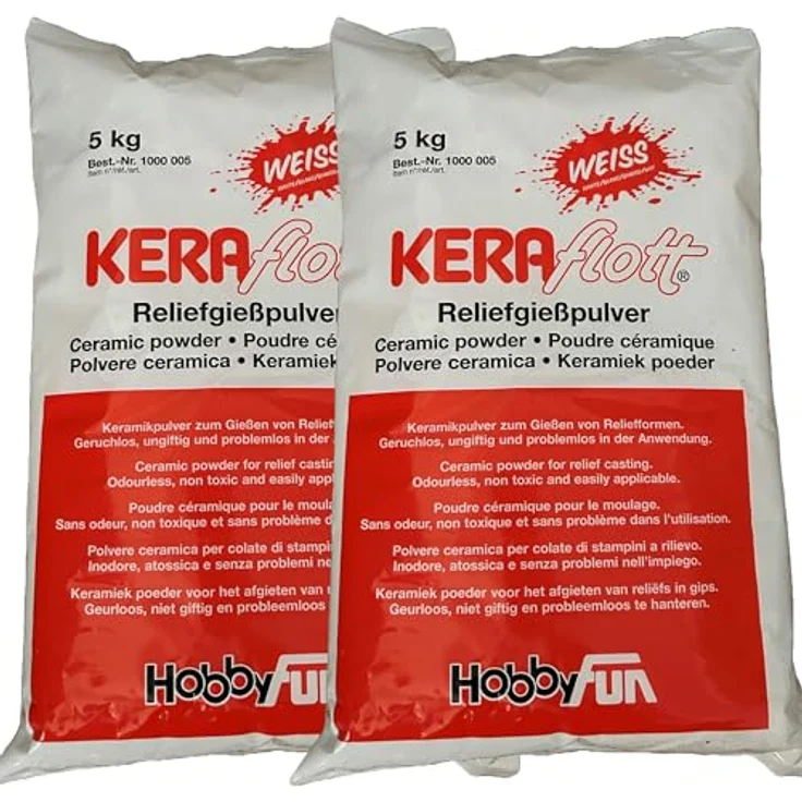 HobbyFun Gießmasse KERAflott, 2 x 5 kg, weiß, bruchfest, bemalbar, keramik- und porzellanähnliche Oberfläche – Bild 1
