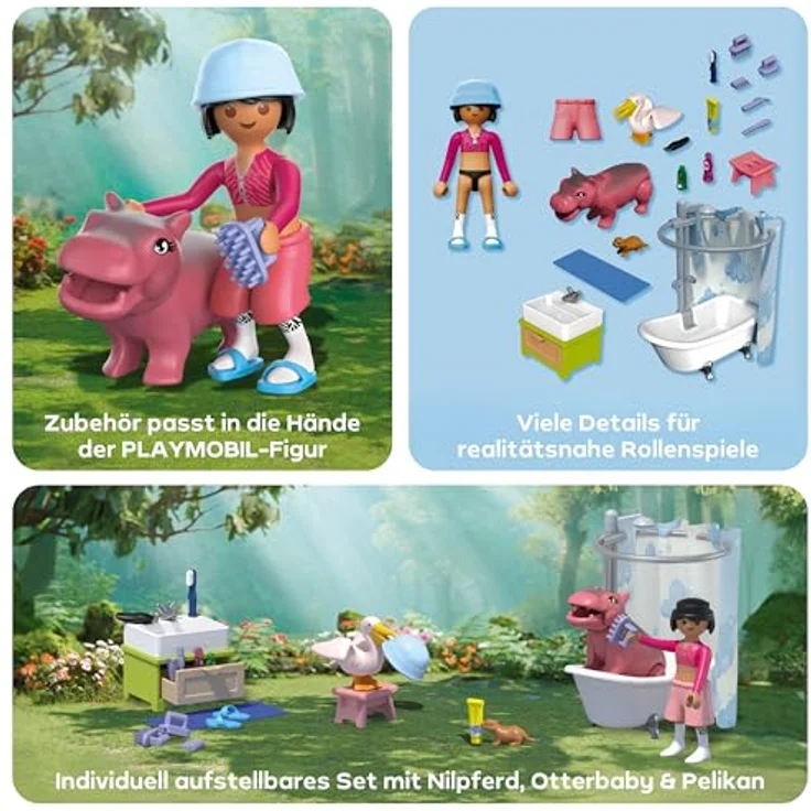 PLAYMOBIL Tierischer Badespaß Set 71950, Spielzeug für Kinder ab 4 Jahren mit Nilpferdbaby, Pelikan und Badezubehör zur Förderung von Kreativität und Rollenspiel – Bild 4