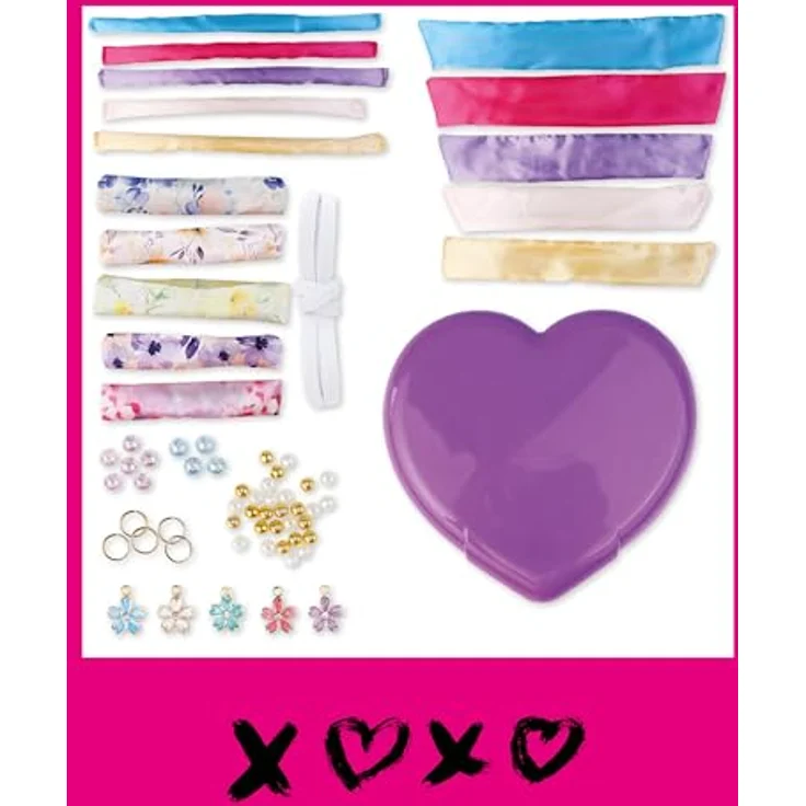 Lena® Kreativset Scrunchies Designer, Komplettset mit elastischem Textil, Gummiband, Accessoires und Nähmaterial, inklusive Herzaufbewahrungsbox – Bild 3