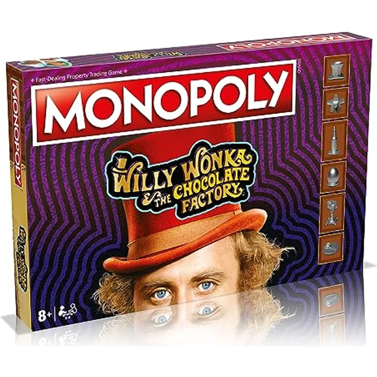 Winning Moves Willy Wonka Monopoly, Brettspiel für 2-6 Spieler mit einzigartigem Willy Wonka Spielfeld und 6 Metallspielsteinen, ab 8 Jahren – Bild 1