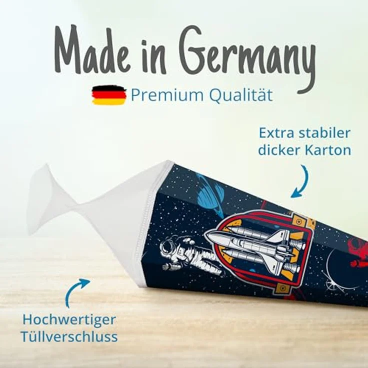 itenga Schultüte 85cm Weltraum Space Astronaut 6-eckig mit Tüllverschluss, stabil und formfest, Zuckertüte für Jungen zur Einschulung – Bild 5