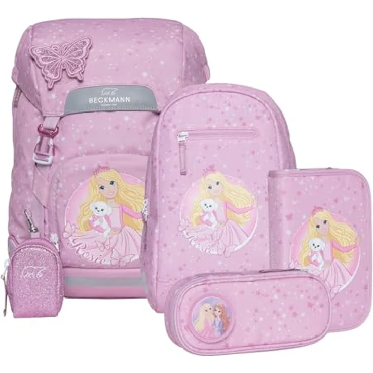 Beckmann Classic 22L - 6-Tlg. Set Rosie, Schulranzen mit reflektierenden Flächen und übersichtlichem Hauptfach