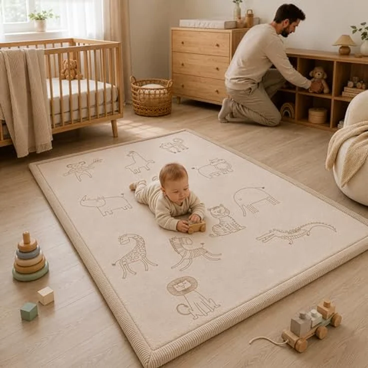 Sanosoft® Krabbelteppich für Babys – Rutschfeste & Kuschelige Spielmatte, Schadstoffgeprüft, Öko-Tex zertifiziert, Motiv Afrika, 120x170cm – Bild 1