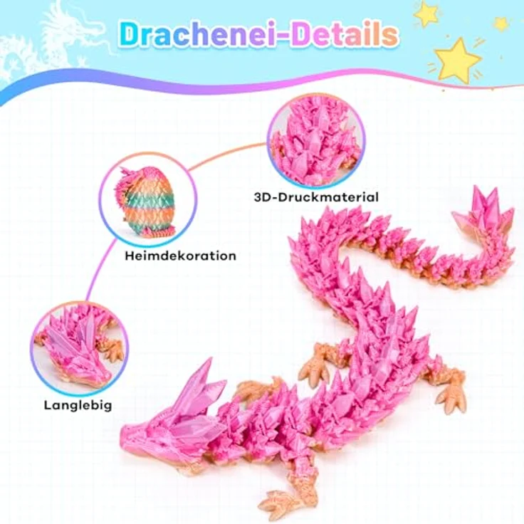HIMS 3D Gedrucktes Drachenei mit Beweglichem Kristalldrachen, Magnetfunktion, 11 cm hoch – Umweltfreundliches Fidget-Spielzeug für Wohnkultur – Bild 4