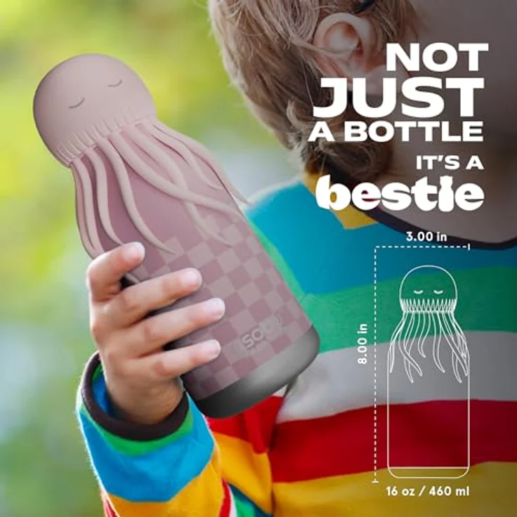 ASOBU Bestie Kindertrinkflasche mit Quallenkopf, isolierte Edelstahlflasche 420ml, auslaufsicher & BPA-frei mit Strohhalm – Bild 5