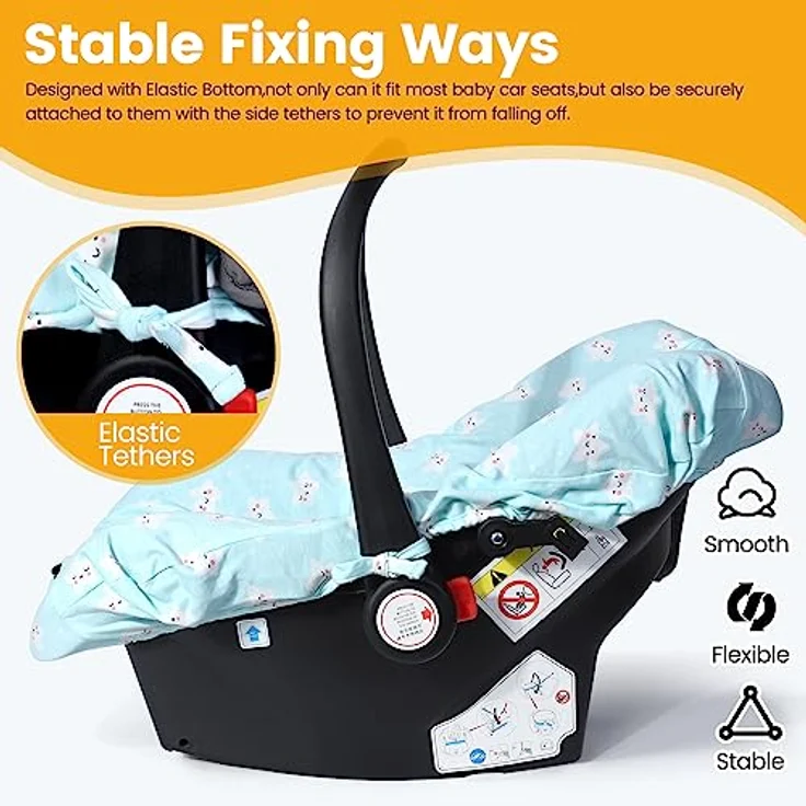 Orzbow Sommerbezug für Babyschale, Universal Schutzbezug aus 100% Baumwolle, atmungsaktiv und maschinenwaschbar (Blau) – Bild 3