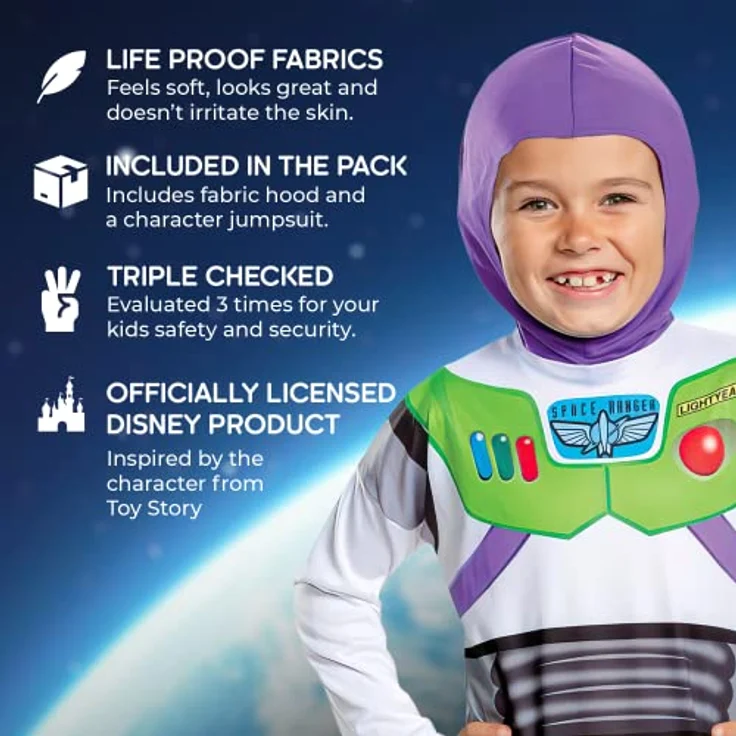 Disney Official Classic Buzz Lightyear Costume Kids, Buzz Lightyear Dress Up Onesie, Toy Story Dress Up Costume Fancy Dress, Costumes for Boys S – Bild 4