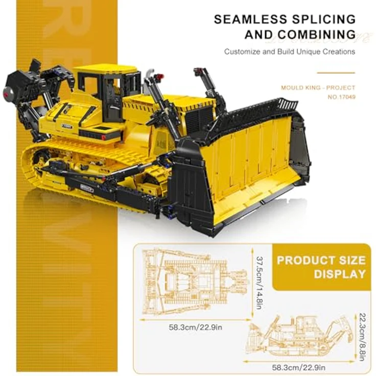 Mould King RC-Bulldozer Bausatz 17049S, APP-/Fernsteuerbarer Dozer mit 3935 Teilen, 58,3 x 37,5 x 22,3 cm, für Erwachsene und Kinder ab 14 Jahren – Bild 2