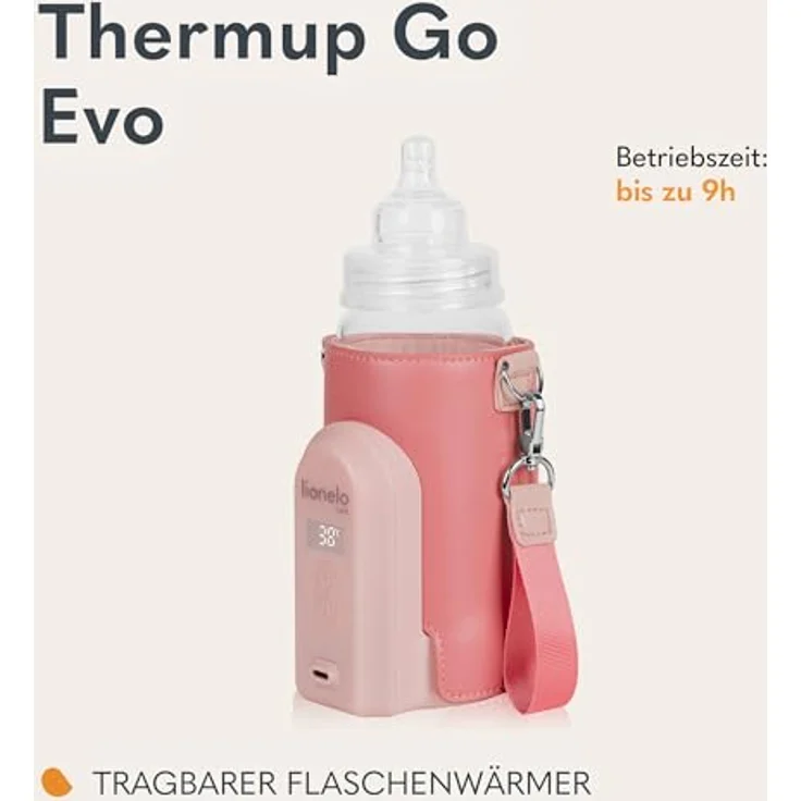 Lionelo Thermup Go Evo Tragbarer Babyflaschenwärmer, 5 Betriebstemperaturen von 38 bis 50o C, USB-C Aufladung, bis zu 9 Stunden Betrieb, LCD Display – Bild 2