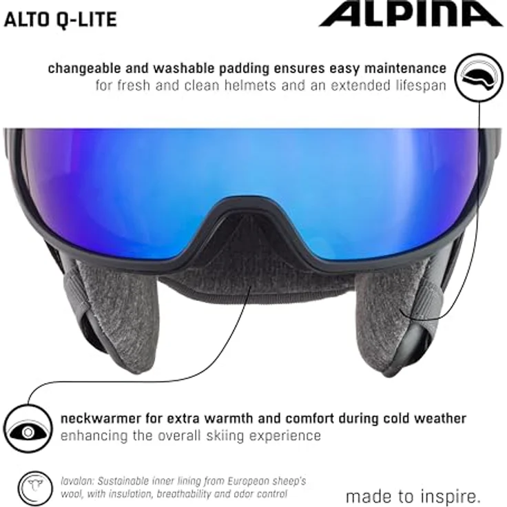 ALPINA ALTO Q-LITE - Sicherer, Stoßabsorbierender & Individuell Anpassbarer Skihelm Mit Kontrastverstärkendem Visier Für Erwachsene, charcoal-rose matt, 51-55 cm – Bild 3