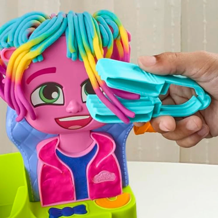 Play-Doh Friseursalon Pastryoline F8807, Kreativset mit 6 Tuben Knetmasse (3 Zweifarben) und Friseurzubehör – Bild 4