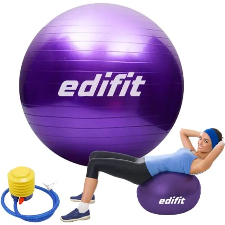 Edifit, Pilatesball, Yoga-Zubehör, Fitness, Verschiedene Größen, klein, mittel, groß, Heimtraining (65 cm, Violett)