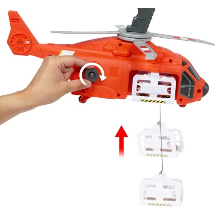 Matchbox Transport Helicopter, Rettungshubschrauber mit durch Bedienung aktivierbarem Propeller, Winde und 1:64 Die-Cast-Rettungswagen, 40 cm – Bild 5