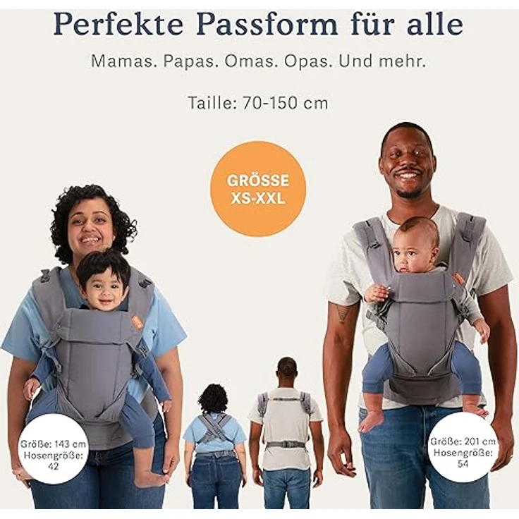 Beco Gemini Babytrage Neugeborene ab Geburt bis Kleinkind - 4 Tragepositionen Baby Trage aus 100 % Baumwolle - Babytrage ab Geburt, Ergonomischer Baby Carrier mit verstellbarem Sitz, 3,2-16 kg (Grau) – Bild 6