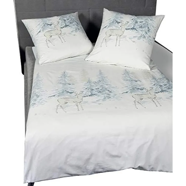 Janine Design Feinbiber Bettwäsche Davos 65053-02 eisblau kitt 1 Bettbezug 135 x 200 cm + 1 Kissenbezug 80 x 80 cm