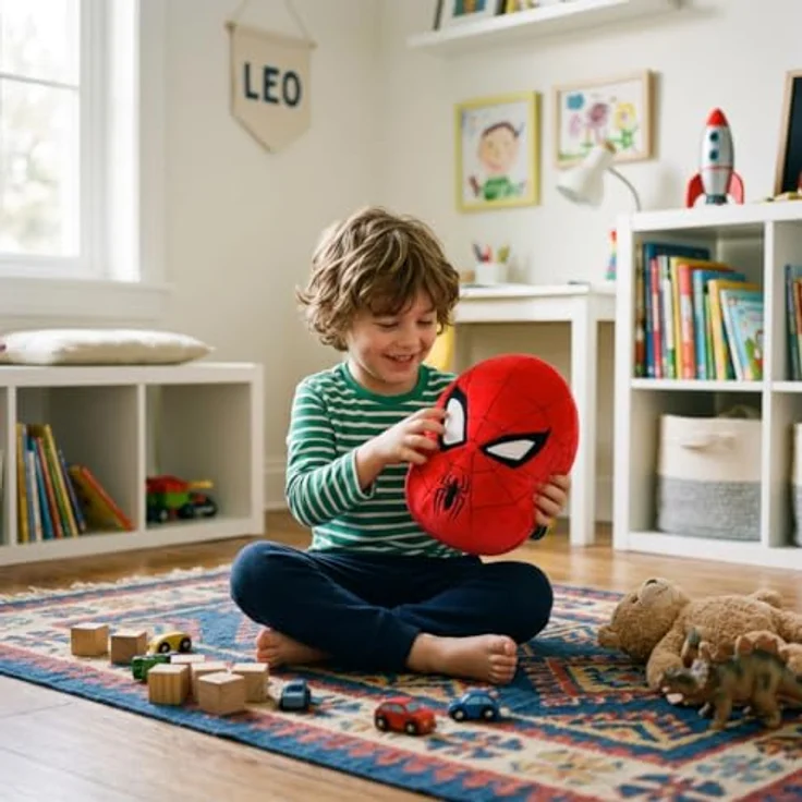 Spiderman Squishy Kuscheltier, 32 cm mit gesticktem Netzmuster und Spinnenlogo, rot – Bild 3