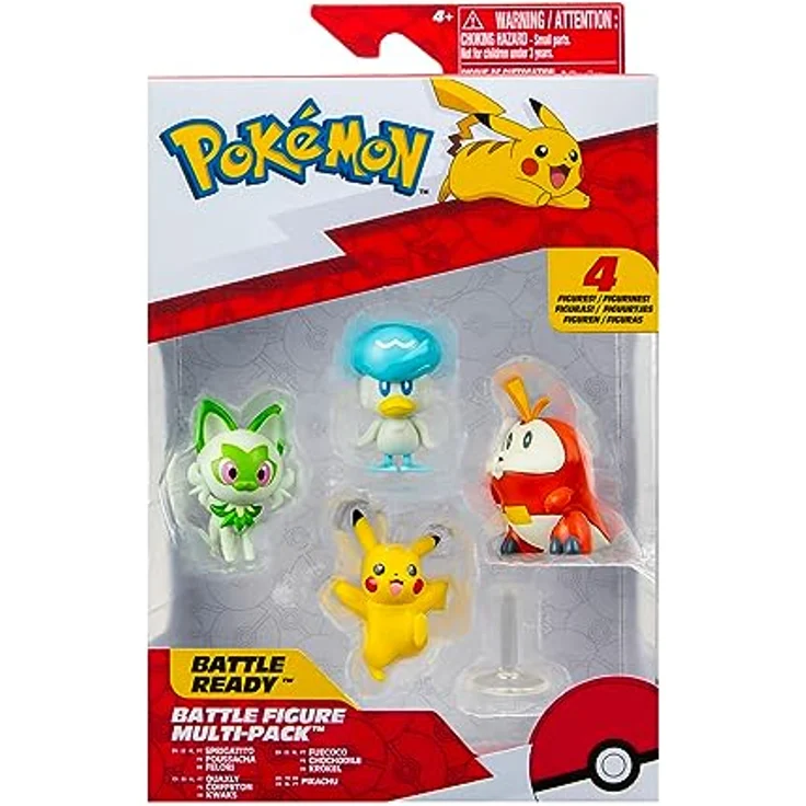 Pokémon PKW3402 - Battle Figure Multipack - 4er Pack mit Pikachu, Krokel, Kwaks, Felori, offizielle detaillierte Figuren, je 5 cm – Bild 1