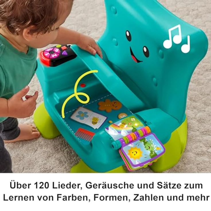 Fisher-Price Lernspaß Musikstuhl E3, interaktiver Lernstuhl für Babys mit 120+ Liedern und dreisprachiger Sprachwahl (Deutsch, Französisch, Englisch) – Bild 5