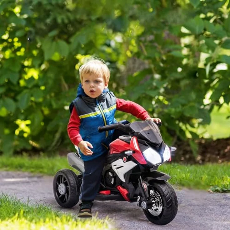 HOMCOM Elektro-Kindermotorrad mit Musik, Scheinwerfer, Geschwindigkeit 3km/h, Belastbarkeit 25 kg (Schwarz/Rot) 3-5 Jahre – Bild 2