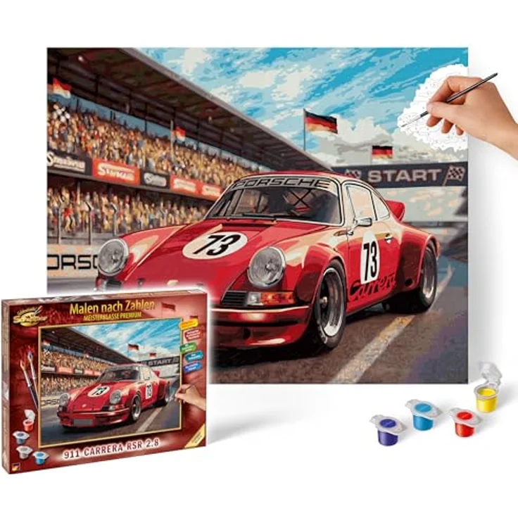 Schipper MNZ - Porsche 911 Carrera RSR 2.8, Malvorlage im Format 40 x 50 cm mit 36 Acrylfarben in Rot, detailreiche Motorsport-Darstellung – Bild 1