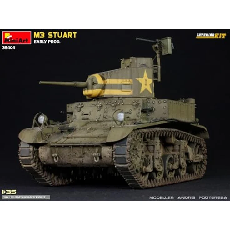 Other 1:35 M3 Stuart, Modellfahrzeug Kit mit Interior und beweglichen Kettengliedern, 7 Varianten Decals – Bild 2