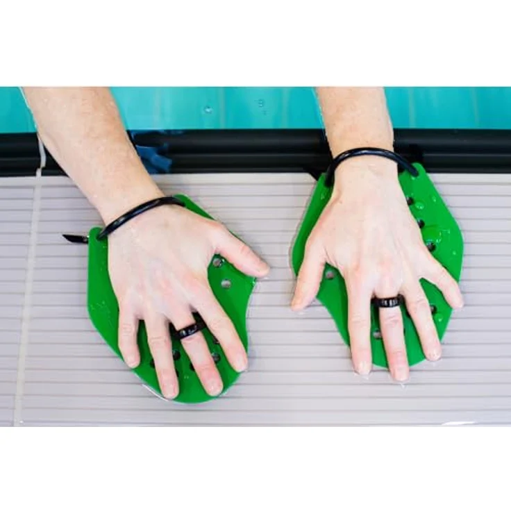 Sport-Thieme Schwimmhilfe Schwimmpaddles Swim-Power, Ergonomische Schwimm-Paddles mit individueller Gummi-Einstellung, unzerbrechlich, grün, 19x16 cm – Bild 4