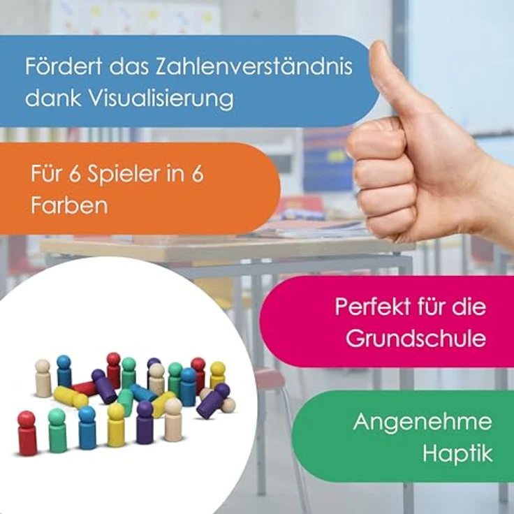 WISSNER 24 XXL-Spielfiguren Set, Öko-Freundliches RE-Wood Material, 6 Farben (Rot, Grün, Blau, Gelb, Lila, Natur), PEFC Zertifiziert, Ideal für Lern- und Brettspiele – Bild 3
