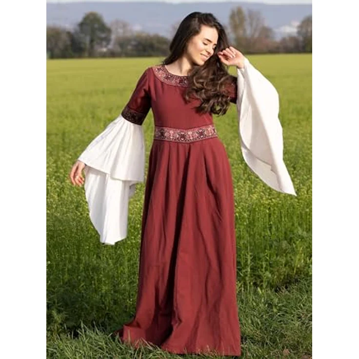 Leonardo Carbone® Damen Kleid Yala, Mittelalter Kostüm mit Stickerei und Schnürung, 100% Baumwolle, rot, Größe S – Bild 2