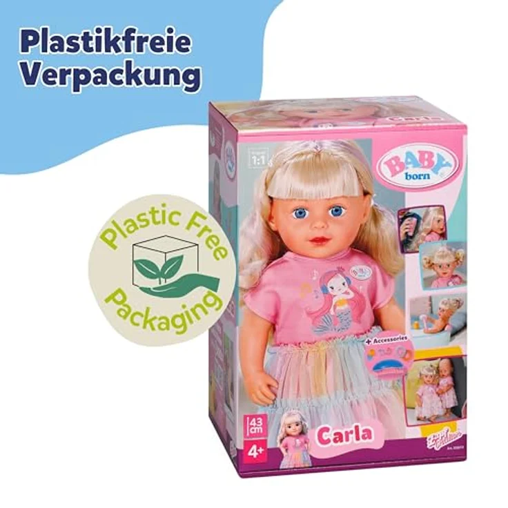 Baby Born Babypuppe Carla 43 cm, bewegliche Puppe mit Haarbürste und frisierten Accessoires, wasserfest – Bild 8
