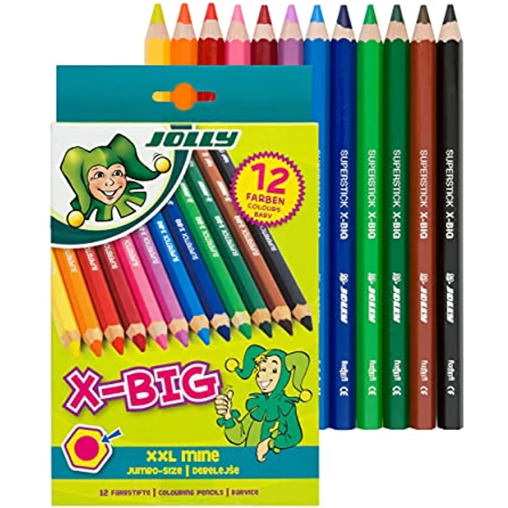 Jolly X-BIG Buntstifte | 12 Extradicke Farbstifte | Extrem Bruchsicher und Langlebig | Ungiftig | 12 Stück im Kartonetui