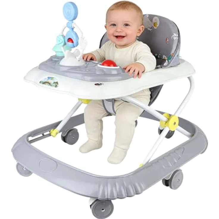 LANTUS 4 in 1 Lauflernhilfe mit abnehmbarer Spieluhr, Lauflernwagen mit Licht und Rädern, belastbar bis 12 kg, grau