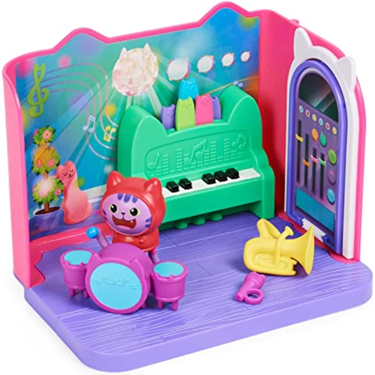 Gabby‘s Dollhouse Deluxe Raum, Groovy Music Room, Musikzimmer mit DJ Katzenminze (engl. DJ Catnip), 2 Möbelstücken und 2 Überraschungsboxen mit Zubehörteilen, geeignet für Kinder ab 3 Jahren – Bild 5