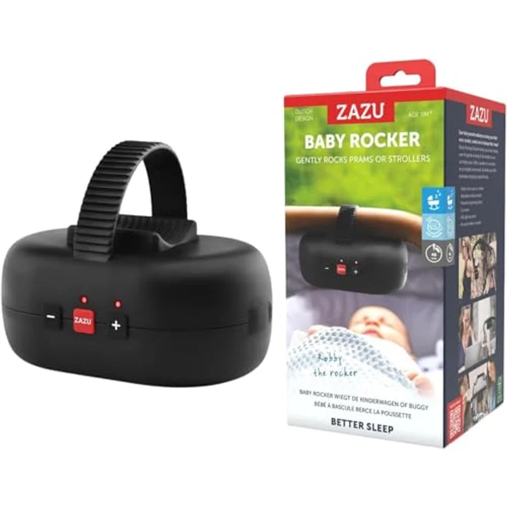 ZAZU Robby, automatischer Kinderwagenschaukler mit Babyschreisensor, 5 Wiege-Stufen, 40-Minuten-Timer, USB-C Akku, IPX1 spritzwassergeschützt, Schwarz – Bild 1
