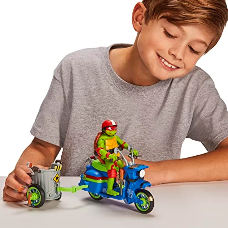 Merkloos TMNT Mutant Mayhem Ninja Battle Motor, Spielzeug-Sammelfigur mit Turtle Cycle und transformierbarem Seitenwagen, inklusive spezieller Waffen – Bild 4