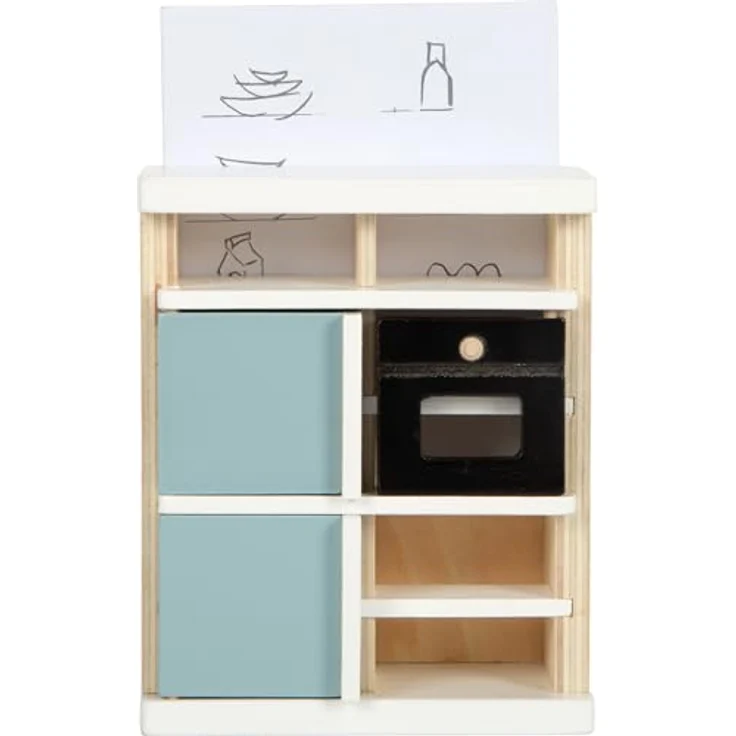 Small Foot Puppenhausmöbel Küche, 11tlg. Puppenhausküchen-Set mit Hochschrank, Kücheninsel und Sitzgruppe, Naturholz mit modernen Akzenten – Bild 4