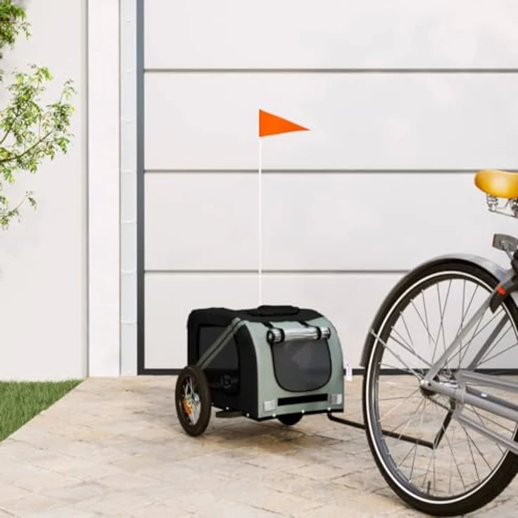 vidaXL Fahrradhundeanhänger Fahrradanhänger Hunde Schwarz und Grau Oxford-Gewebe und Eisen, 30 kg maximale Belastbarkeit – Bild 2