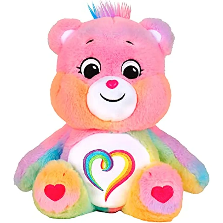 Care Bears Togetherness Bear 22077, 35 cm Plüsch Kuscheltier mit herzförmigem Abzeichen, Sammelbar und perfekt für Kinder ab 4 Jahren