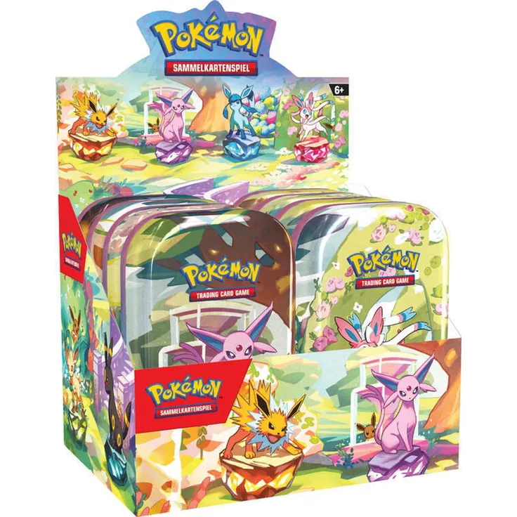AMIGO Pokémon Karmesin & Purpur Prismatische Entwicklungen Mini-Tin Display, Sammelkartenset für Kinder ab 6 Jahren, Karton