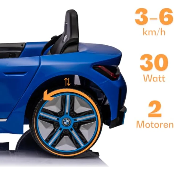 BMW i4 Kinder Elektroauto, 12V mit Fernbedienung, für 1-6 Jahre, Blau, MP3-Player, Sicherheitsgurte, Realistische Motorengeräusche – Bild 5