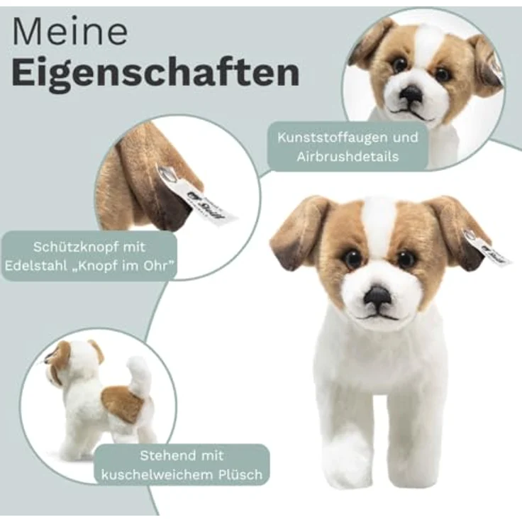 Steiff Terrie Hund 17, weiß/braun, stehend, kuschelweicher Plüsch mit neugieriger Gestickter Nase – Bild 3