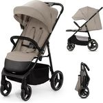 Kinderkraft TRIG 3 Kinderwagen, Kinderbuggy, Liegewagen, Sportwagen, Buggy, Zusammenklappen, Breiter und tiefer Sitz, mit Liegeposition, 4 Rad Dämpfung, Großes Dach, 5-Punkt-Gurt, bis zu 25 kg, Beige