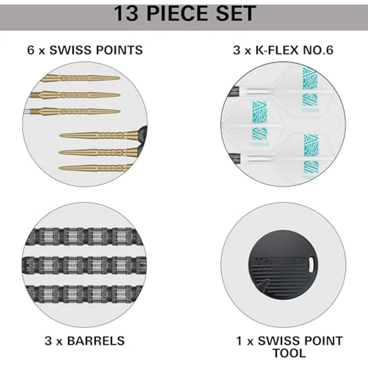 TARGET Darts Rob Cross 95K, 95% Tungsten Steeldarts Set mit K-Flex Flights und Swiss Point Tool, 21G, Schwarz – Bild 5