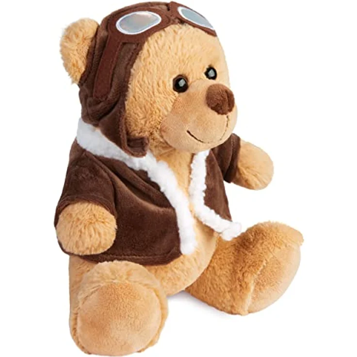 BRUBAKER Teddybär Pilot mit Fliegerbrille und Pilotenoutfit Braun - 25 cm Teddy in Flieger Uniform - Plüschbär Glücksbringer Kuscheltier – Bild 2