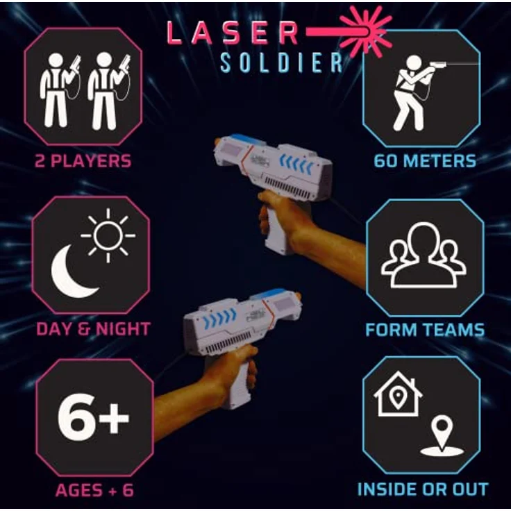 BEST DIRECT Laserpistole Laser Soldier - Lasertag & Weste (4-TLG), Infrarot, bis zu 60 Metern Reichweite, Indoor Outdoor, Rot/Blau/Abenteuer – Bild 3