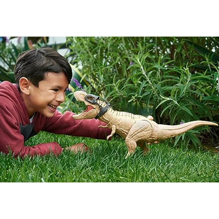 JURASSIC WORLD Jagen Und Zermalmen Tyrannosaurus-Rex - Dinosaurier Spielzeugfigur mit Geräuschen, Tracking-Ausrüstung für digitale Spiele, einzigartiger Wüstenlook, für Fans ab 4 Jahren, HNT62 – Bild 2